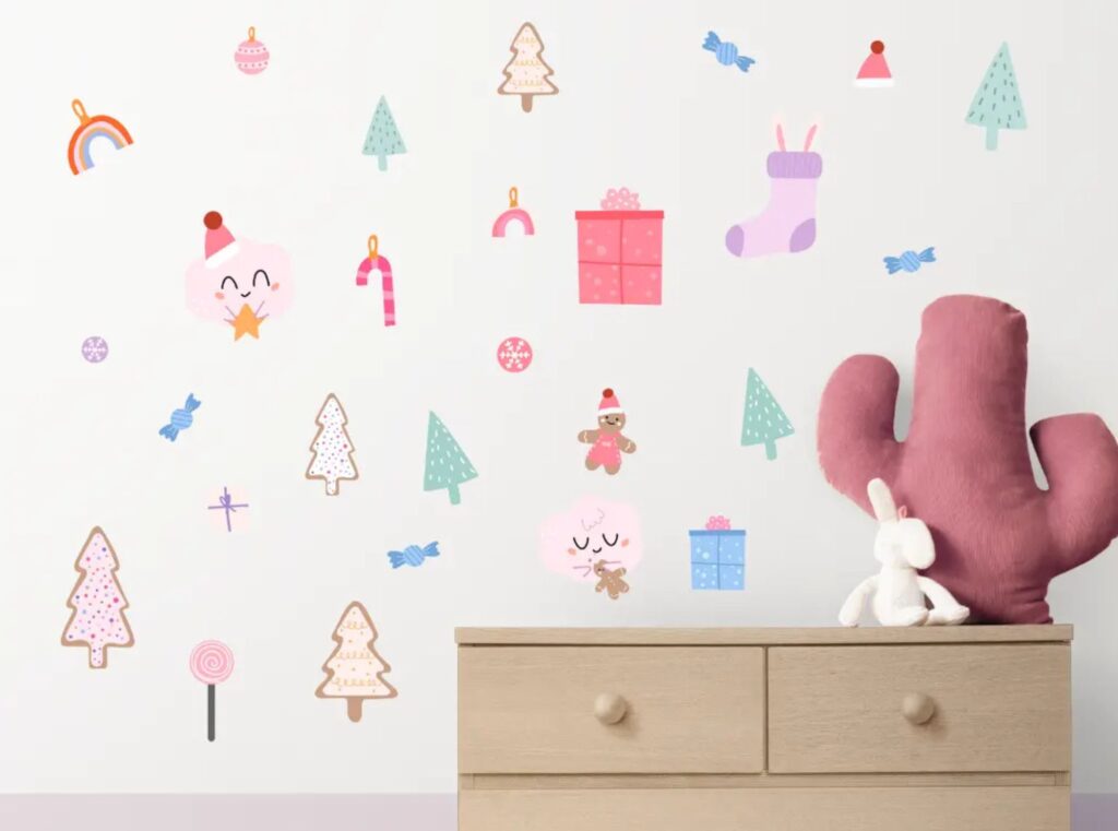 Veggklistremerker jul med rosa tema